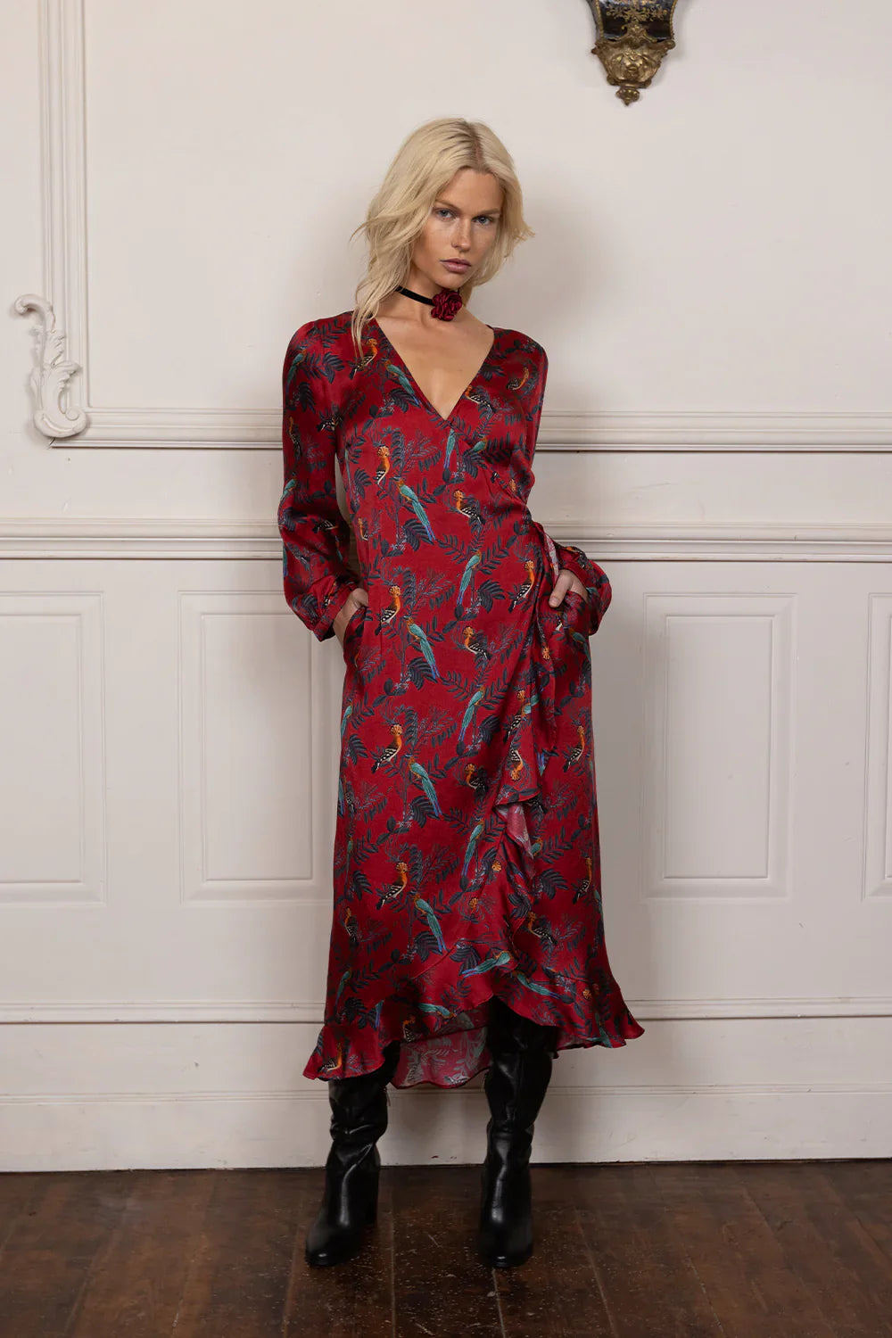 JOEY THE LABEL Birds of paradise wrap dress