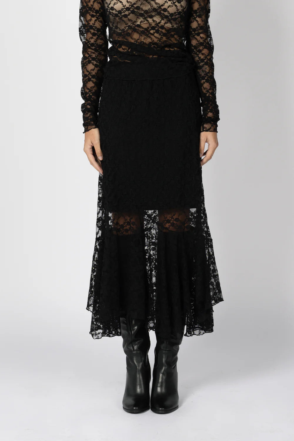 JOEY THE LABEL Geo floral lace skirt - Black